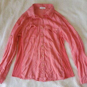 Calvin Klein salmon pink Linen button-down shirt with roll-tab sleeves Small